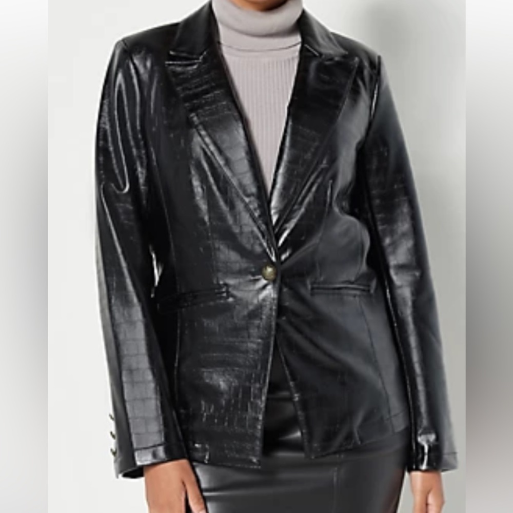 New Dennis Basso Textured Faux Leather Blazer jacket Sz 10